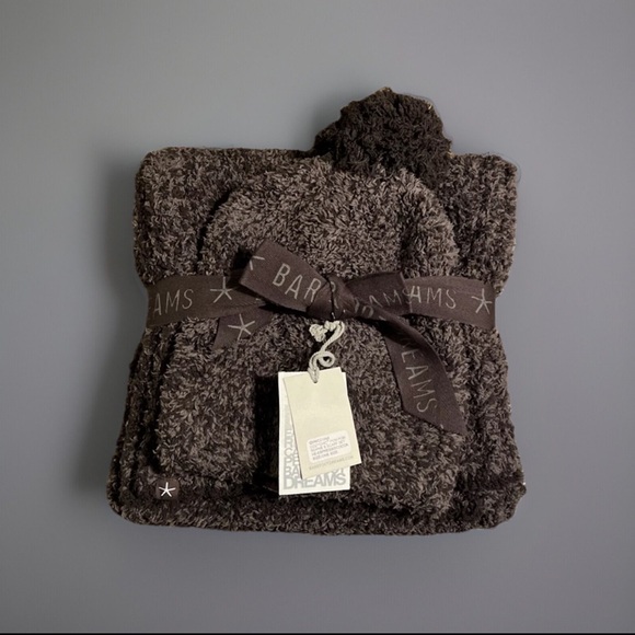 Barefoot Dreams CozyChic Pom Pom Beanie Hat & Scarf Gift Set Carbon Black NWT main image 16